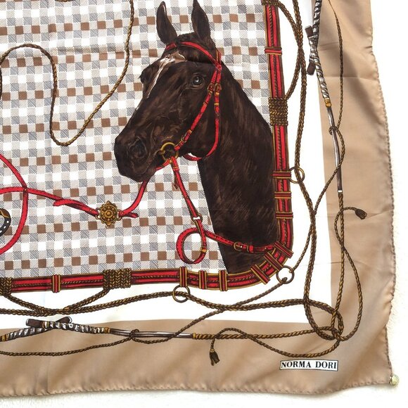 Vintage  70s scarf Norma Dori Equestrian horse, harness 30 X 30 - Picture 3 of 11